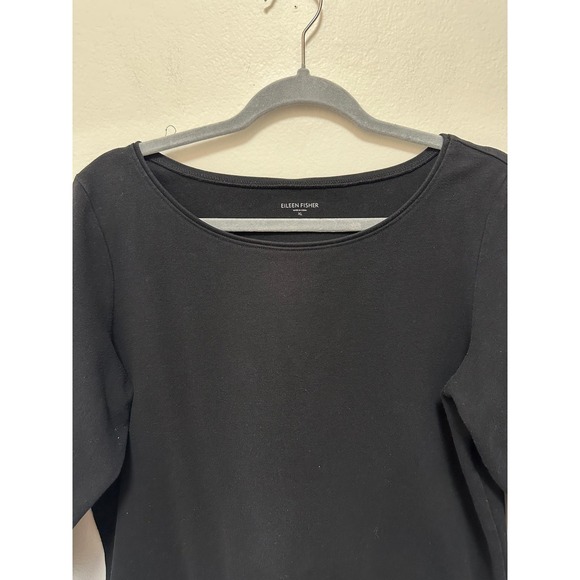 Eileen Fisher Black Cotton 3/4 Sleeve Scoop Neck Top Comfortable Casual, XL - Picture 3 of 6